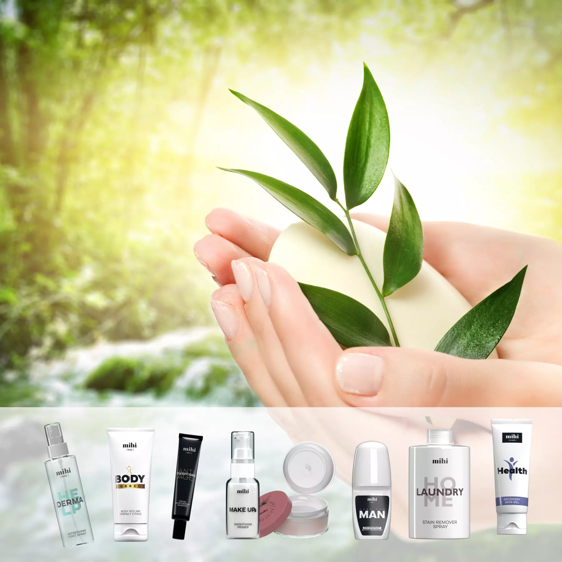 woman's hands holding leaves and soap